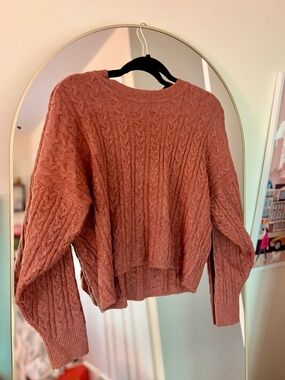 Pink Rose Cable Knit Scoop Neck Sweater - Rusty Rose
